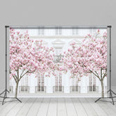 Aperturee - Aperturee Sakura Tree White Elegant Building Photo Backdrop